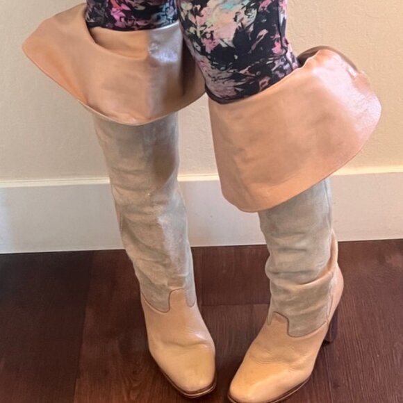 Over The Knee High Heel Boots - Suede/Leather Camel - Vintage Brazillian - Picture 2 of 13